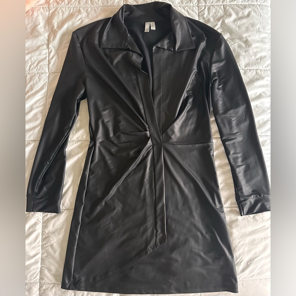 Faux Leather Black Blazer Dress